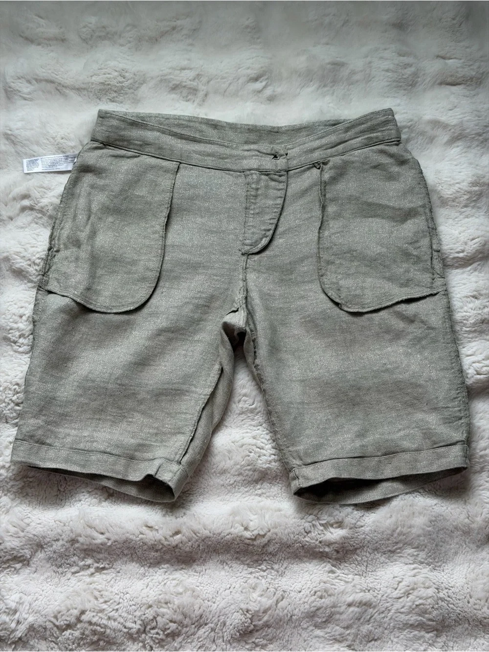 Eileen Fisher Neutral Beige Organic Linen Blend Shimmer Metallic Shorts ~ 8-10